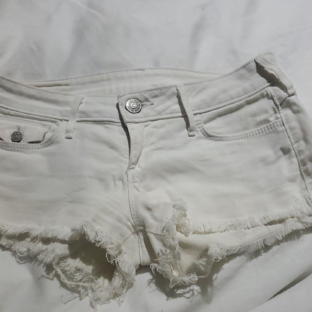 True Religion Cream Frayed Jean Shorts - JOEY